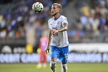 Aug 4, 2024; Chester, Pennsylvania, USA; Cruz Azul defender Gonzalo Piovi (33) secures the ball against the Philadelphia Union in the first half at Subaru Park. Mandatory Credit: Kyle Ross-USA TODAY Sports