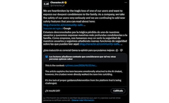 La compañía lamentó el fallecimiento del adolescente y compartió sus políticas de seguridad para menores. (X: Character.AI)