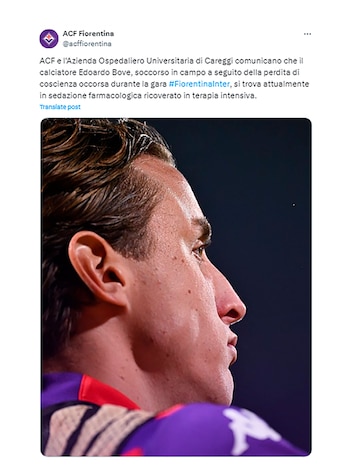 El comunicado de la Fiorentina sobre el estado de Edoardo Bove