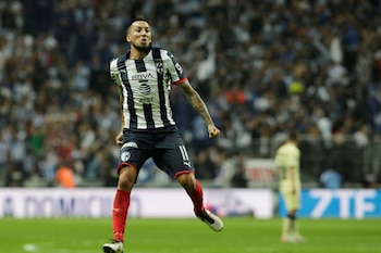 Soccer Football - Liga MX - Final - First Leg - Monterrey v America - BBVA Stadium, Monterrey, Mexico - December 26, 2019 Monterrey's Luis Vangioni celebrates their first goal scored by Monterrey's Stefan Medina REUTERS/Daniel Becerril