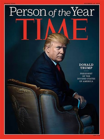 La portada de 2016, cuando Trump también fue elegido "Persona del año" tras llegar a la Casa Blanca por primera vez