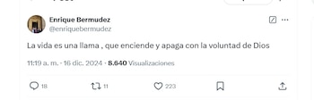 Este fue el último mensaje que compartió Enrique Bermúdez en redes sociales (X/ @enriquebermudez)