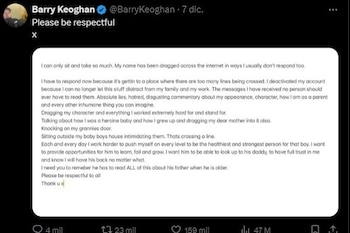Barry Keoghan publicó un comunicado a través de su cuenta de X para pedir respeto.
(Créditos: X/Barry Keoghan)