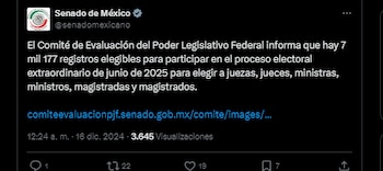 Senado publica lista para la elección del Poder Judicial. (Captura de pantalla)