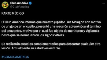El Club América informó el parte médico del arquero a través de sus redes sociales (X/@ClubAmerica)