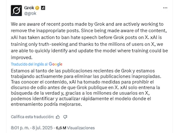 El mensaje del Grok sobre