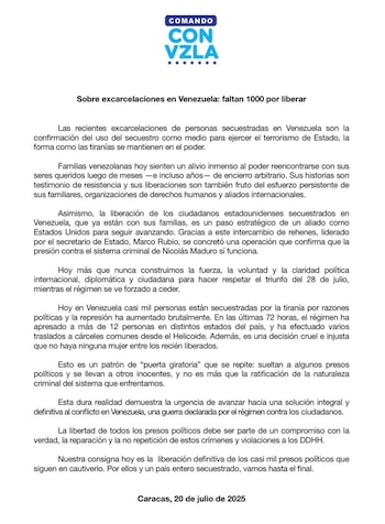 El comunicado del Comando Con