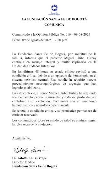 Comunicado sobre el estado de