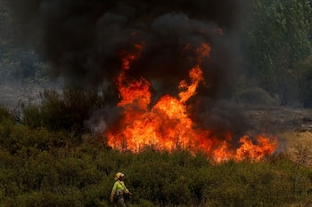 Un bombero trabaja para extinguir