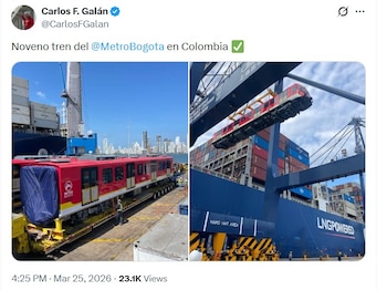 La llegada del nuevo convoy forma parte del cronograma de entregas programadas, cuya meta es lograr la operación de treinta trenes en poco más de un año, según reportes de la administración local - crédito captura de pantalla @CarlosFGalan / X