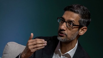 FILE PHOTO: Sundar Pichai, CEO of Google and Alphabet Inc., speaks at the inaugural 2024 Business, Government, and Society Forum at the Stanford Graduate School of Business in Stanford, California