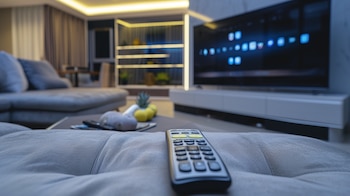 Un control de tv en primer plano, apoyado en un sillón - (Imagen Ilustrativa Infobae)